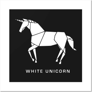 White Origami Unicorn Posters and Art